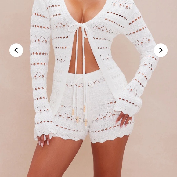 White Crochet Knit Shorts - Picture 1 of 3